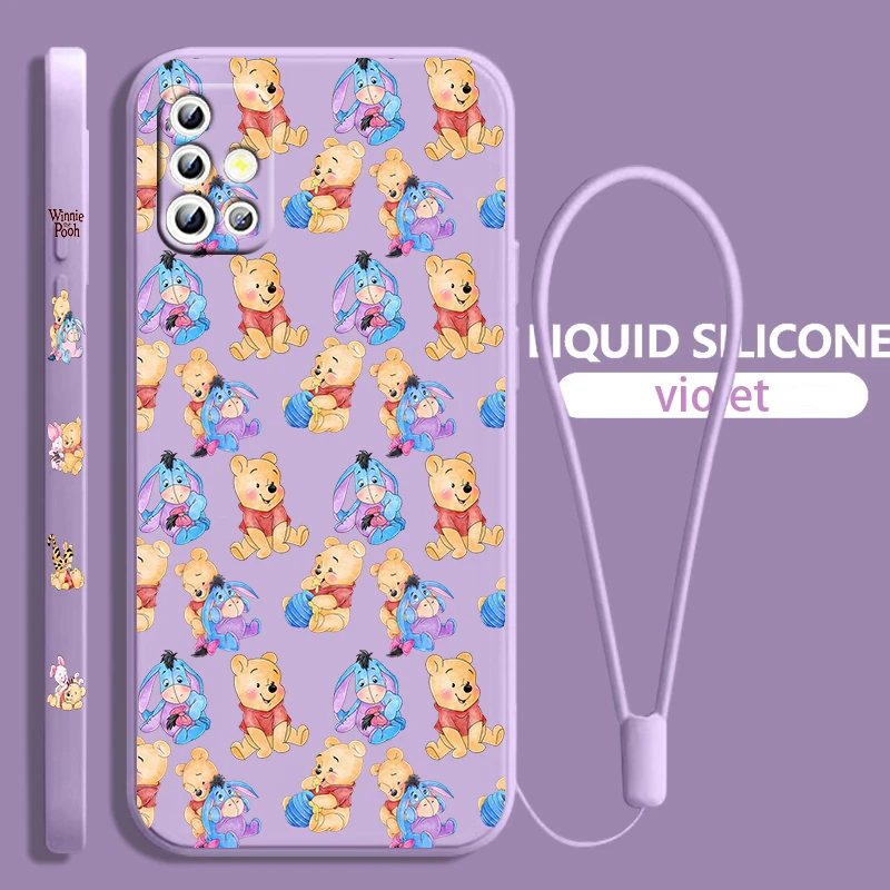 

Cute Winnie The Pooh For Samsung Galaxy A71 A51 A81 A91 A41 A31 A21S A11 A01 A50 A30 A20S Liquid Left Rope Phone Case Coque Capa