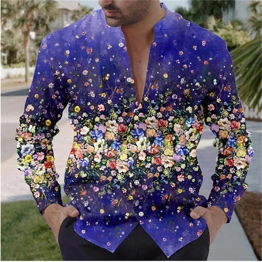 Индивидуализированная рубашка с длинным рукавом и 3d цветочным принтом стоячий