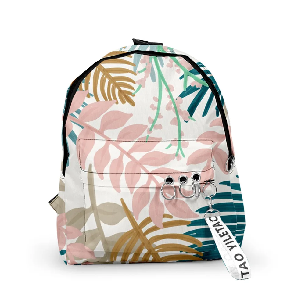 

Luxury New Leaf pattern School Bags Travel Bags Boys Girls Cute Small Bags 3D Oxford Waterproof Key Chain Notebook Backpacks