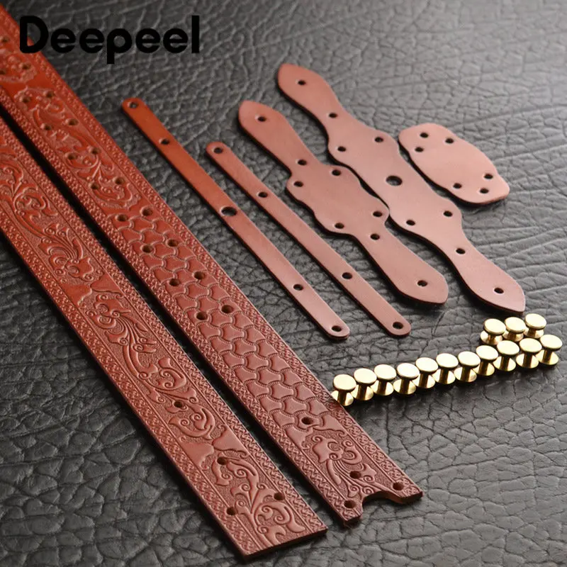 1Pc Deepeel3.8cm Pure Cowhide Men's Belts Copper Screws Buckle for Embossed Genuine Leather Waistband Male Retro Belt with Jeans