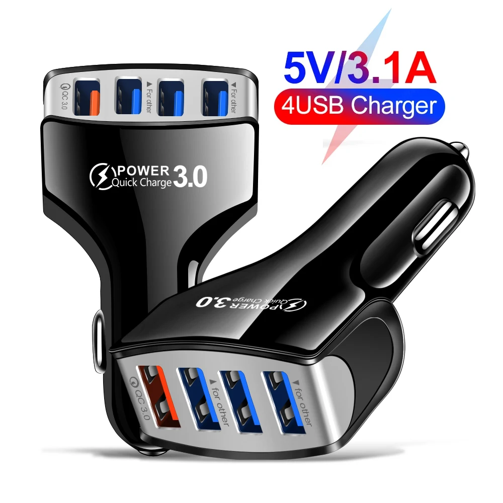 

EONLINE 4 Ports USB Car Charge 15W Quick 3.1A Fast Charging For iPhone Xiaomi Huawei Mobile Phone Charger Adapter in Car