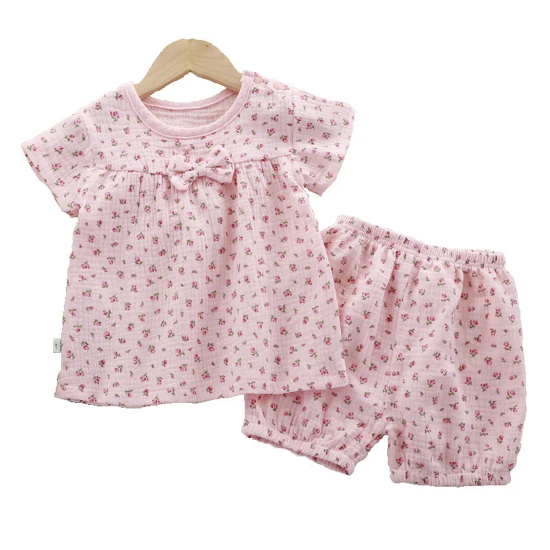 

Summer Children Clothes Short Sets Linen Sports Clothes For Baby Girls T-shirts 2 Piece Set Kids Toddler 1 To 6Years Clothing