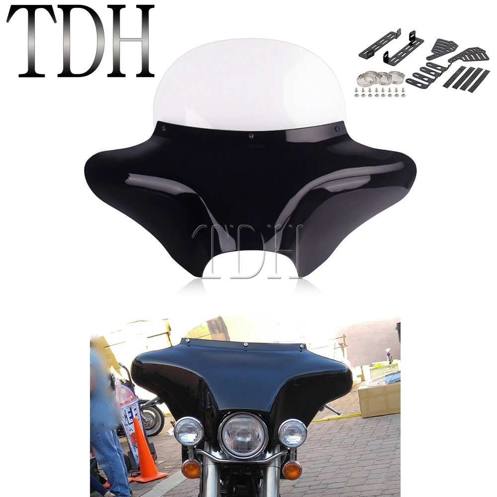 

Передняя фара с крыльями летучая мышь, крепление на капот, прозрачная для Harley Touring Softail Road King FLHR Fat Bob Boy Deluxe Heritage FXSB