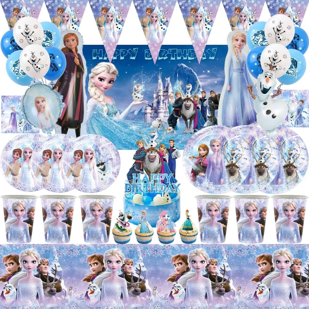 Frozen Elsa Anna Party Decoration Balloons Disposable Tableware Set Cartoon Plate Baby Shower Snow Queen Birthday Party Supplies