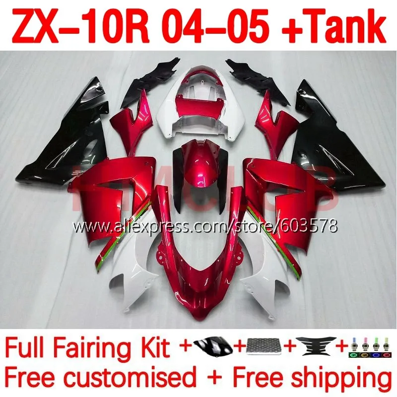 

+Tank For KAWASAKI NINJA Red Metallic ZX 10R 1000 CC 10 R ZX-10R 1000CC ZX1000 ZX10R 04 05 2004 2005 Injection Fairing 207No.91