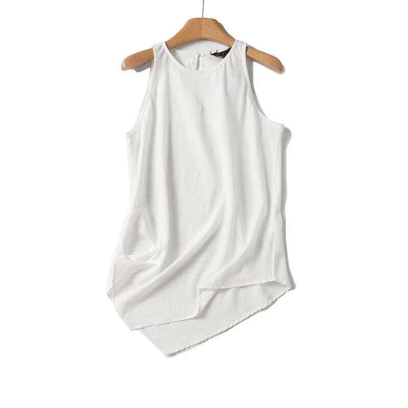 Maxdutti Повседневная модная белая майка без рукавов из хлопка и льна летняя блузка