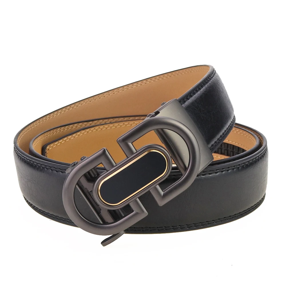 Famous Brand Men Belts Luxury Automatic Buckle Cowskin Genuine Leather Belt for Men Business Black Waist Male Strap