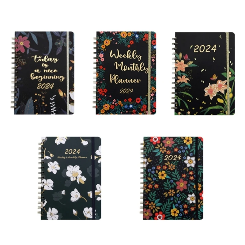 

2024 Floral Planner Notebook Twin-coil Binding Planner Notebook Weekly Monthly Planner