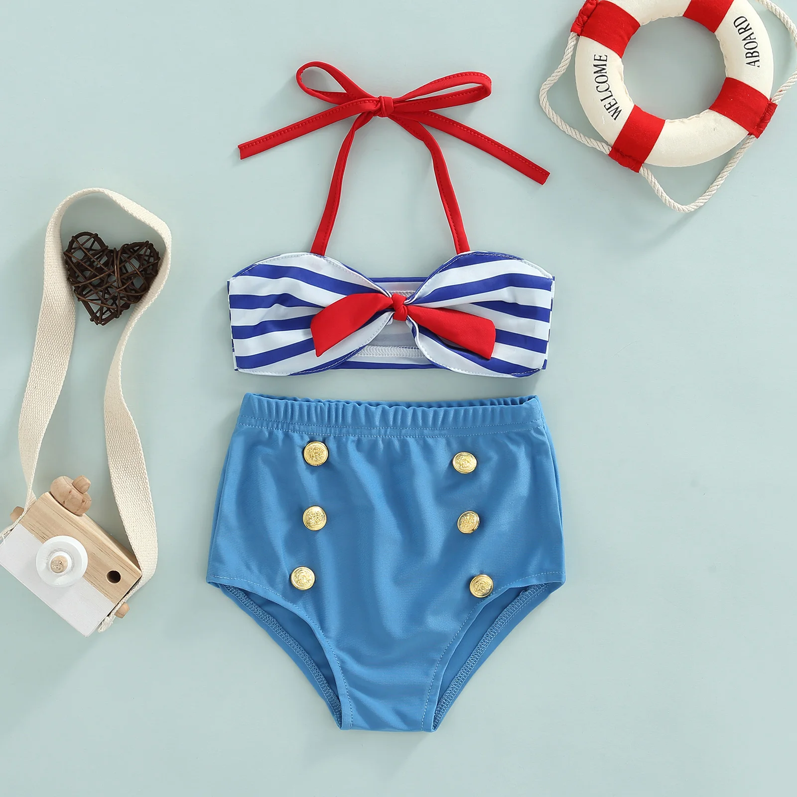 

18M-6Y Infant Toddler Baby Kid Girls Bikinis Sets Bow Tops Button Shorts Swimsuit Children Beachwear Bathing Suit Swimwear D01