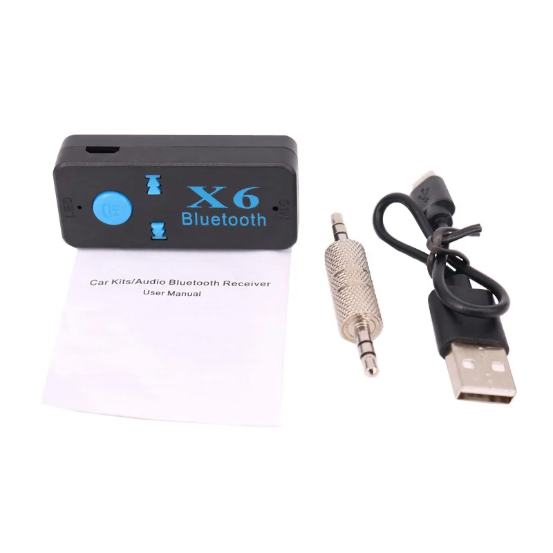 3 в 1 беспроводной адаптер X6 совместимый с Bluetooth с USB-приемником, разъемом 3,5 мм для аудио, слотом для карты TF mp3, поддержкой вызовов с микрофоном и автомобильной колонкой.