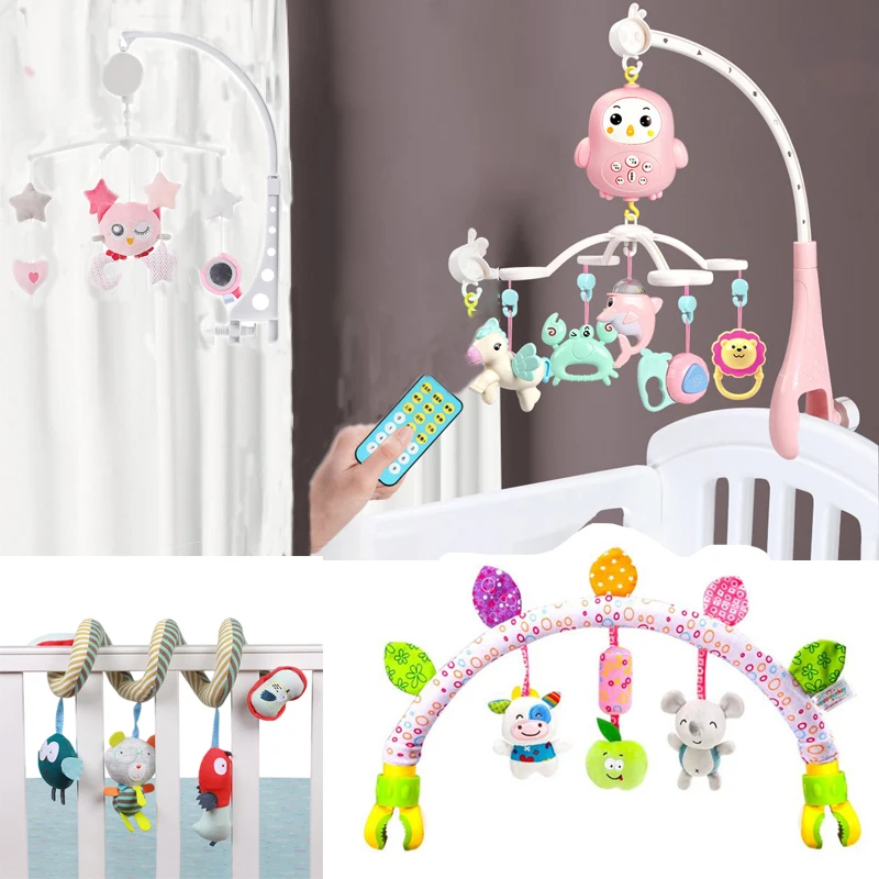 

Baby Rattles Crib Mobiles Toy Holder Rotating Crib Mobile Bed Musical Box Projection Hanging Soft Plush Educational Carousel Toy