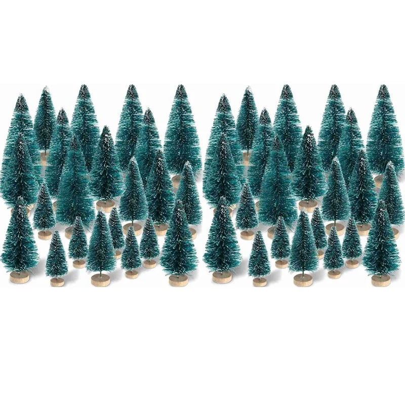 

Hot YO-120 Pieces Mini Sisal Snow Frost Trees Winter Pine With Wood Base Snow Ornaments Tabletop Trees For Christmas Decoration