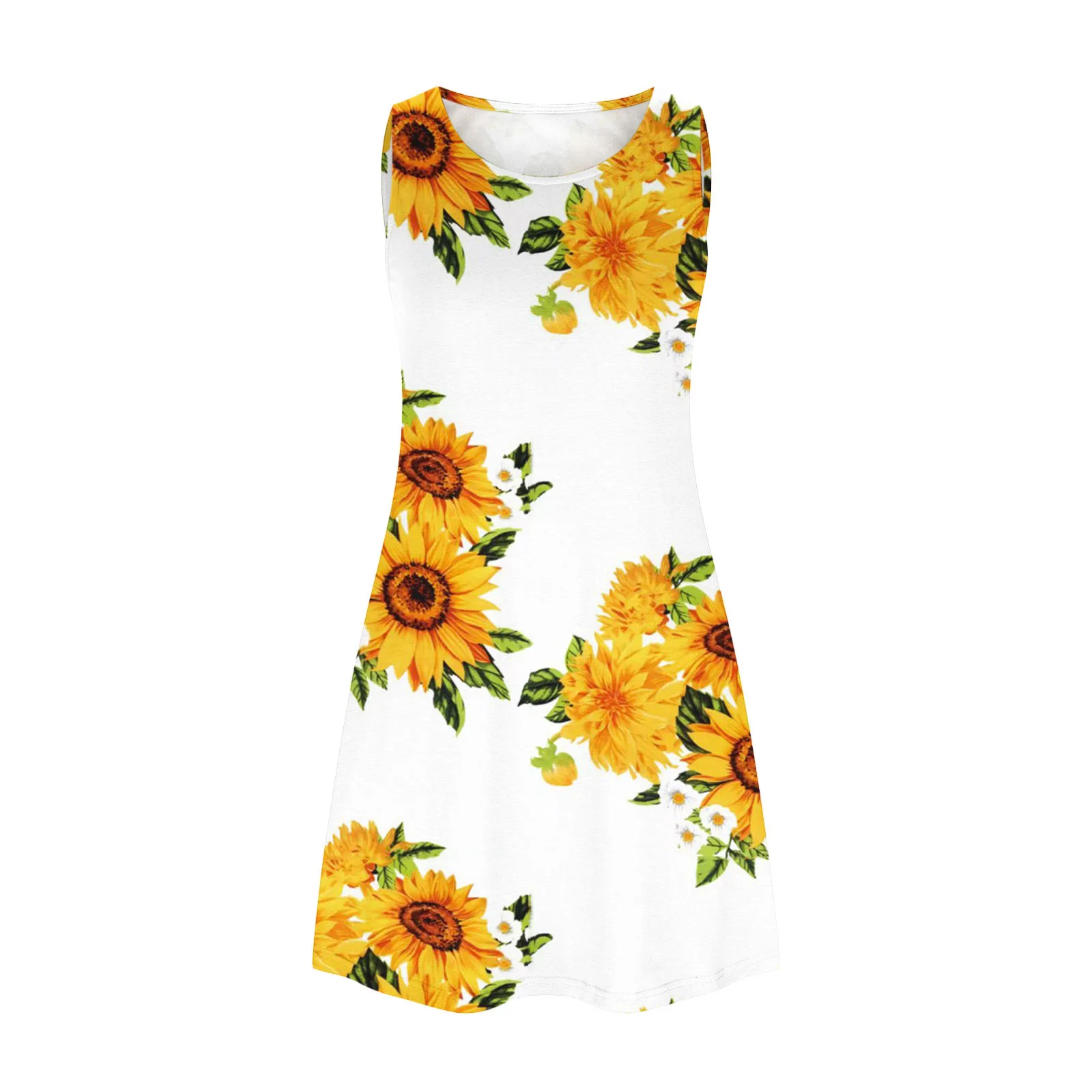 Bohemian Beachwear Short Dress Sunflower Print O-neck Dresses Female Summer Sleeveless Sundress Beach Vacation Vestido 2023 5 Bohemian Beachwear Short Dress Sunflower Print O-neck Dresses Female Summer Sleeveless Sundress Beach Vacation Vestido 2023 5