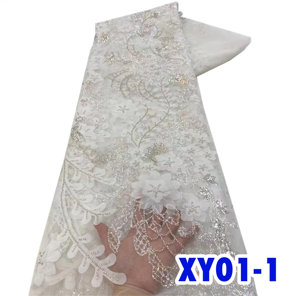 

Вышитая бисером кружевная ткань в африканском стиле 5 ярдов Высокое качество 3D Цветочный французский швейцарский сетчатый кружевной шитье для роскошного свадебного платья