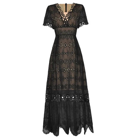 Женское летнее длинное платье, черное облегающее офисное платье с вышивкой в стиле звезд, лето