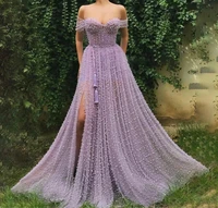 verngo luxury pearl purple lilac long prom dresses off the shoulder sweetheart side slit bones sweep train evening gowns