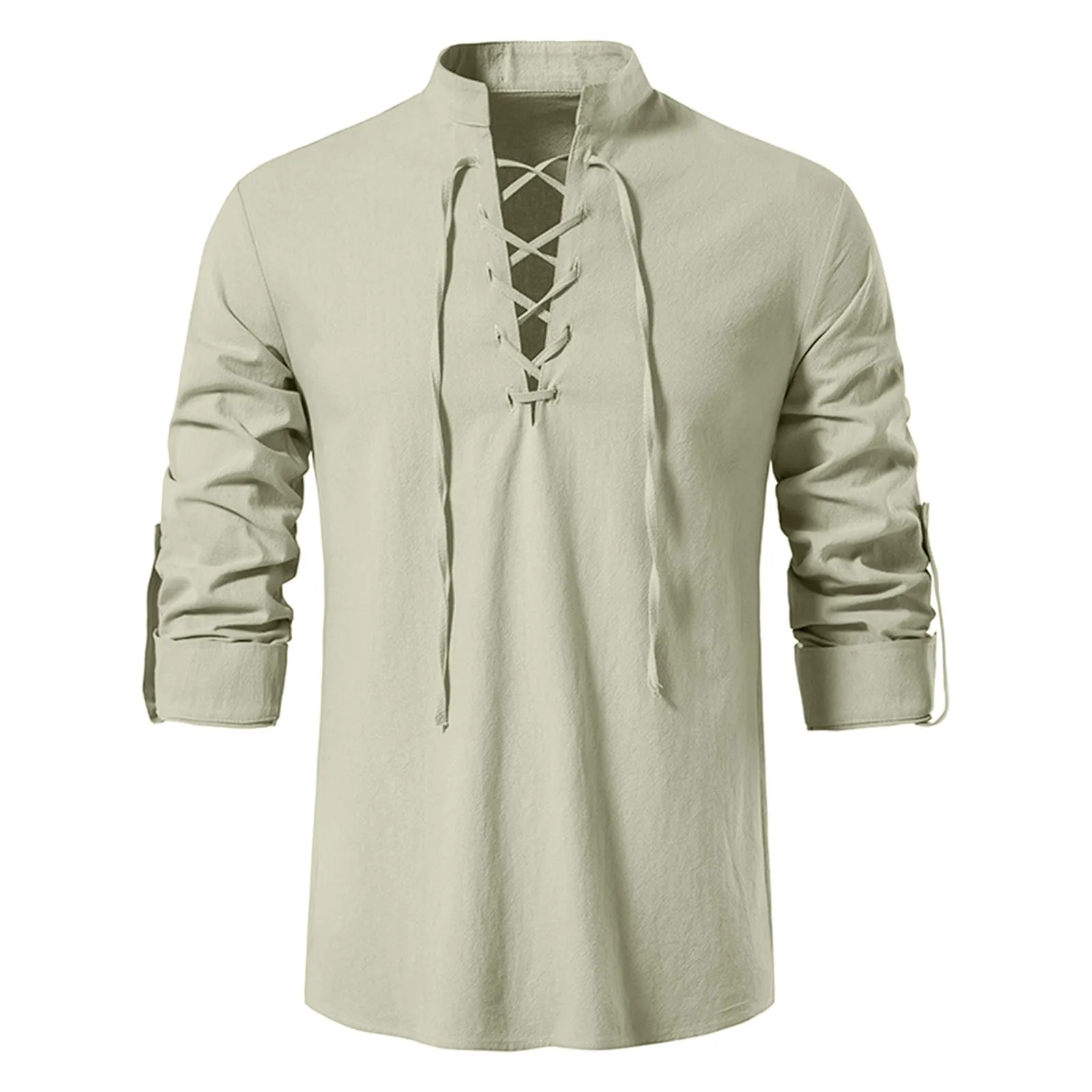 Рубашка мужская однотонная с воротником-стойкой свободная блузка длинным