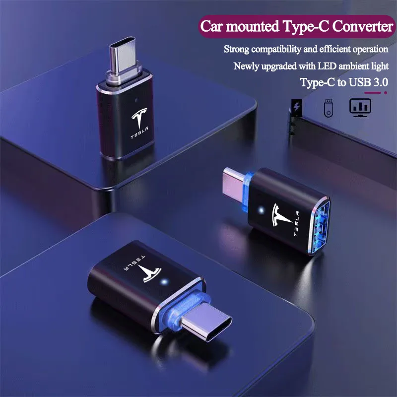 Адаптер USB-C со светодиодной подсветкой OTG Micro Female разъем адаптера для Tesla Model 3 Y S X
