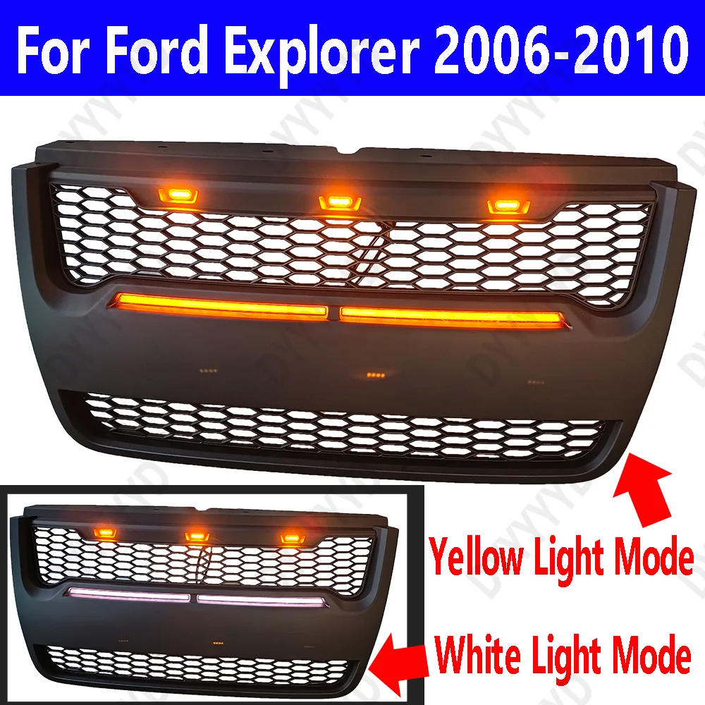 

Для Ford Explorer 2006-2010 передний бампер автомобиля, центральная решетка радиатора, светодиодные решетки, спортивная гоночная решетка, модификация, крышка бампера