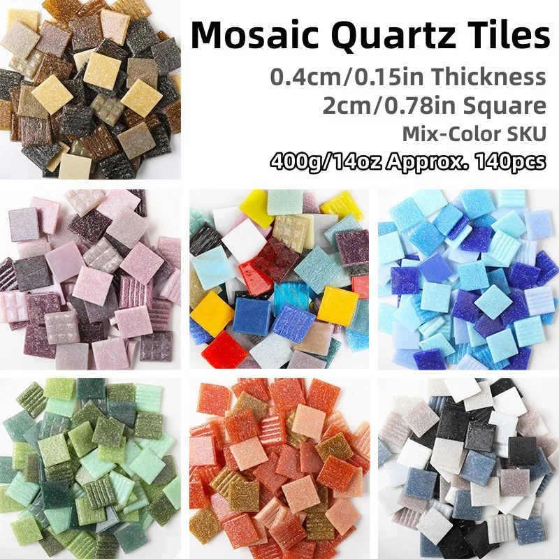 

400g/14oz approx.140pcs Mosaic Quartz Tiles 2cm/0.78in Square Tile 0.4cm/0.15in Thickness DIY Mosaic Material Mixed Color