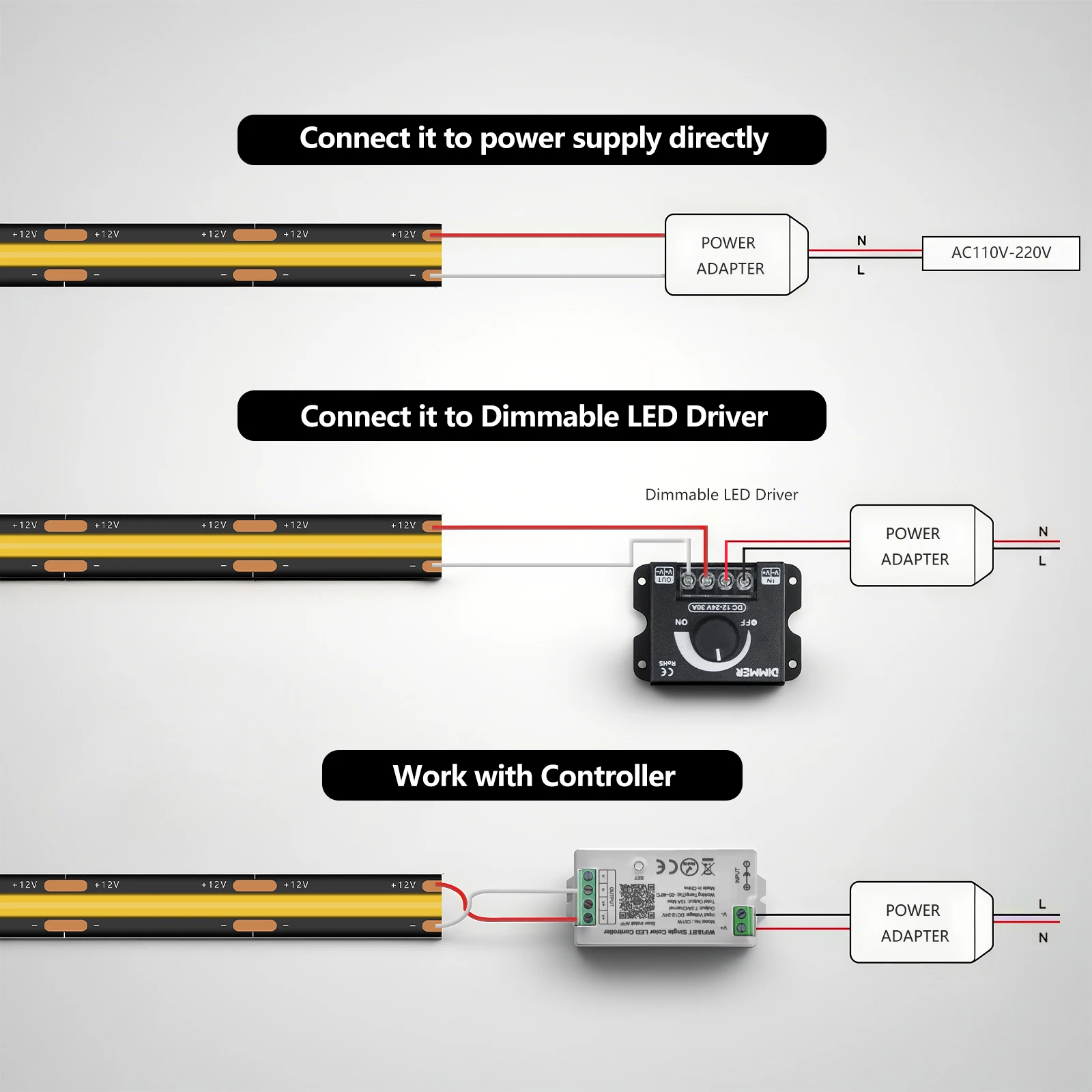 Фото 1M 5M 10M 20M 12V 24V COB Светодиодная лента 8 мм Черная печатная плата 320LEDs/M Белая теплая натуральная лента с регулируемой яркостью DIY Комната Кухня Декор №5