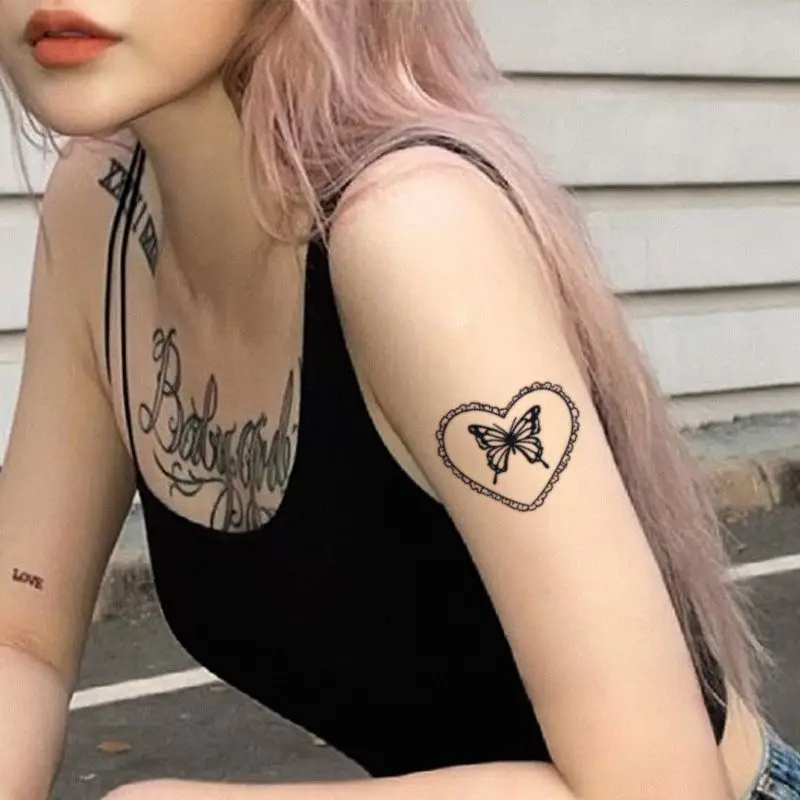 

Тату-наклейка на руку, сердце, Бабочка, трава, водостойкая