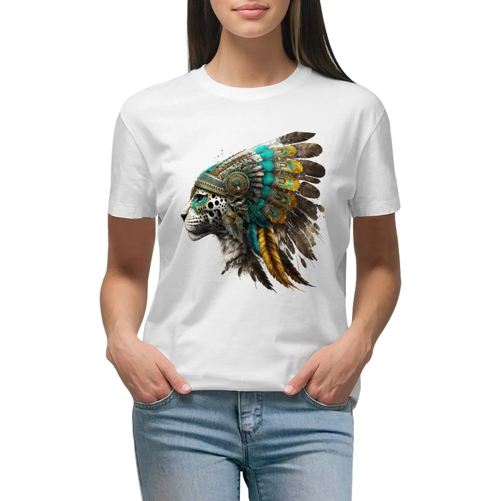 Женская футболка с принтом головы ацтекского Ягуара воина черепа мексиканской