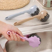 household kitchen cleaning brush stainless steel with long handle plum shaped dishwashing pot brush cleaning ball brushes