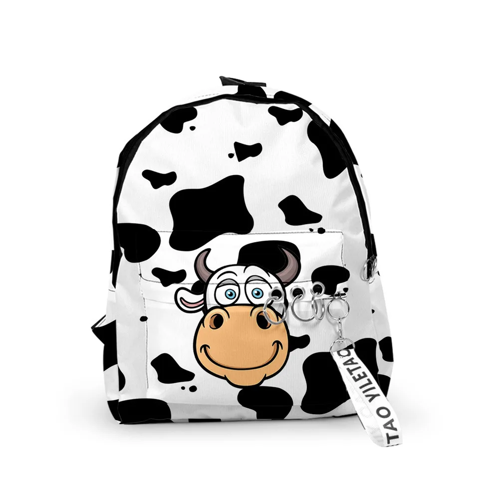 

Trendy dairy cow Notebook Backpacks Boys/Girls pupil School Bags 3D Print Keychains Oxford Waterproof Cute Small Backpacks