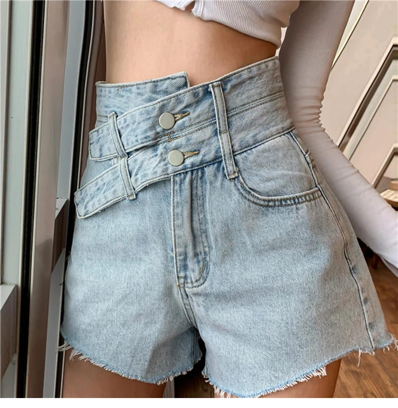 Women 2021 Summer Korean Style Fashion Sexy High Waist Shorts Chic Female Patchwork Denim Club Plus Size Shorts Streetwear