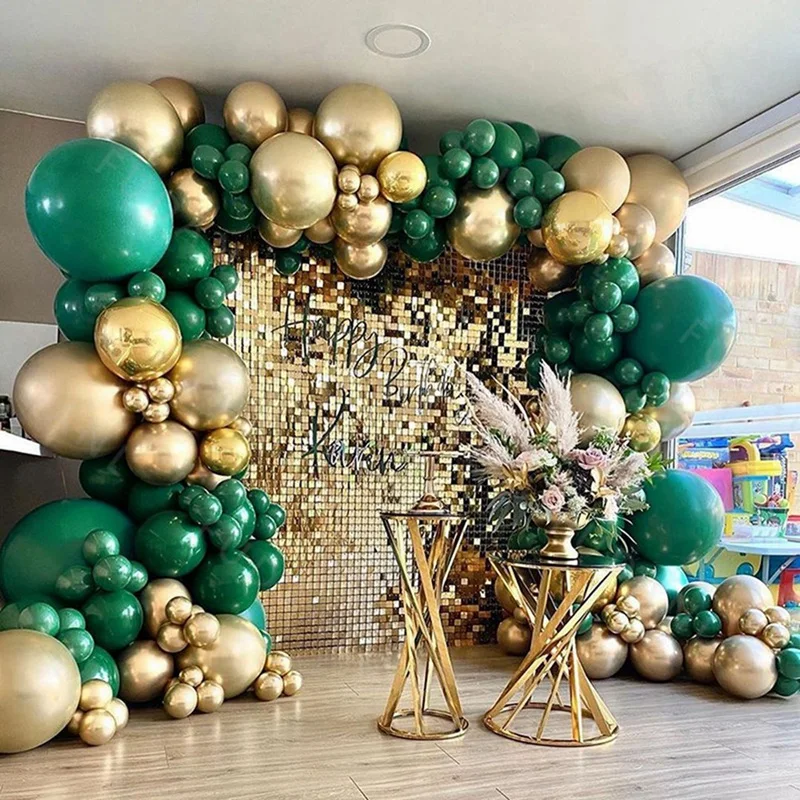

Green Garland Arch Kit Gold Balloons Chrome Metallic Foil Balls Party Decor Wedding Birthday Baby Shower Globos