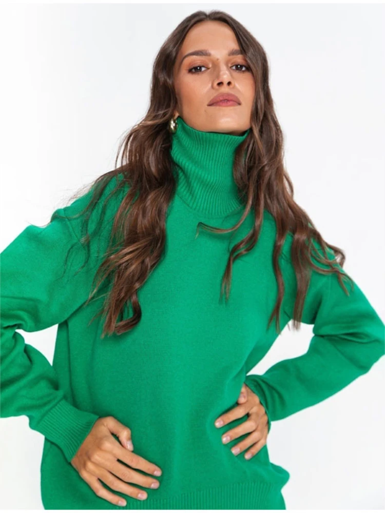 

Однотонный свитер с высоким воротником, Женский Повседневный Свободный пуловер, топ, осенне-зимняя женская темпераментная верхняя одежда с длинным рукавом, свитера