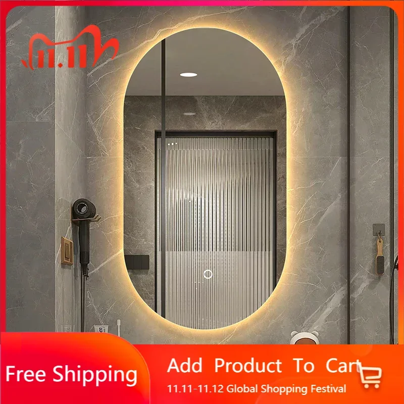 

Oval Bluetooth Bathroom Mirror Light Wall Mounted Full Height Bathroom Mirror Vanity Custom Clear Espejo Pared Bathroom Supplies