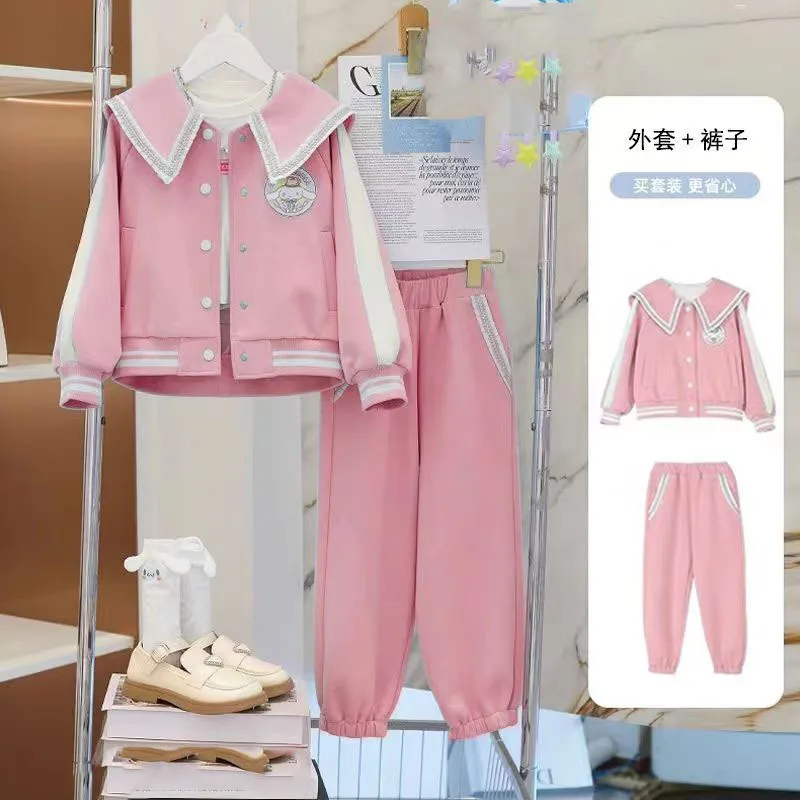 Костюм для девочек топ с кукольным воротником и длинными рукавами + брюки