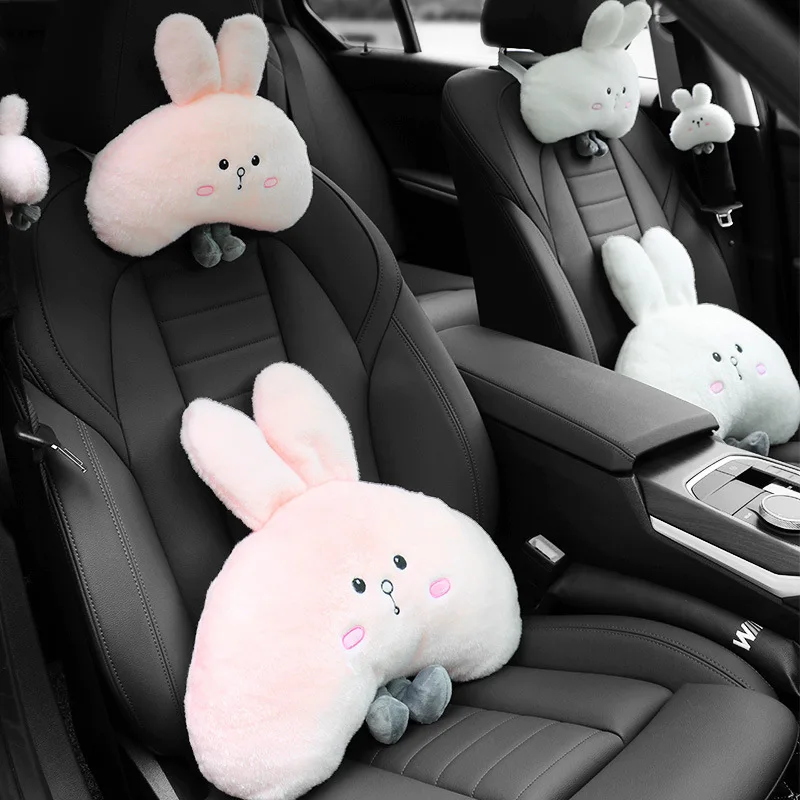 

New Arrival Cartoon Lovely Rabbit Plush Car Headrest Pillow Car seat belt cover Neck Pillow Interior