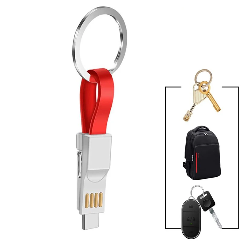 

3 In 1 Portable Mini Keychain USB Cable Micro USB Type C For iPhone Fast Charger Data Sync Charging Cable Cabo USB Cable