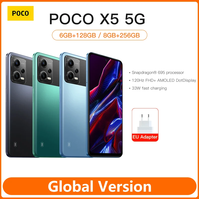 

Global Version POCO X5 5G Smartphone 128GB/256GB 6.67"120Hz AMOLED DotDisplay Snapdragon 695 Octa Core NFC 33W 5000mAh Battery