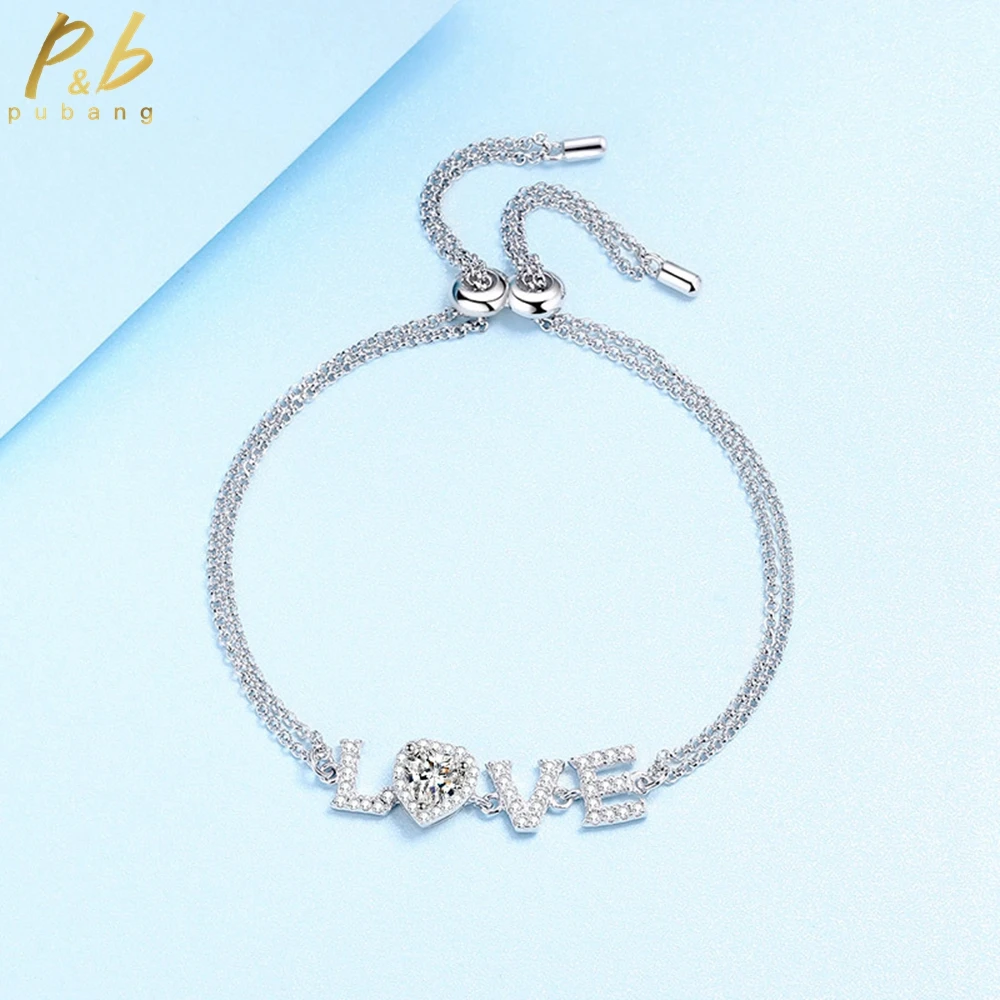 

PuBang Fine Jewelry 925 Sterling Silver Moissanite Diamond Resizable Sparkling Bracelet for Women Anniversary Gift Free Shipping