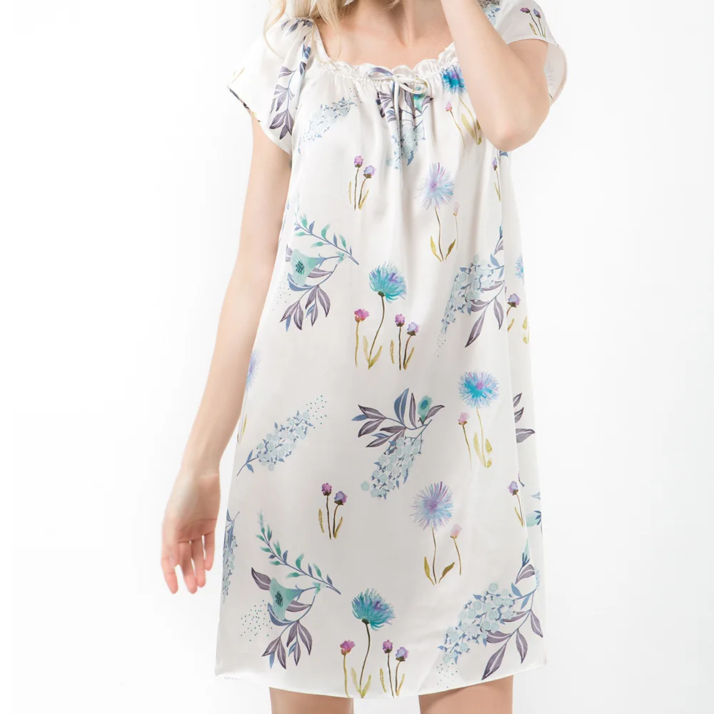 2022 New Silk Nightdress Large Loose Print Medium Skirt Home Clothes 100 Silk Princess Skirt Sexy Sleepwear  Victorian Dress