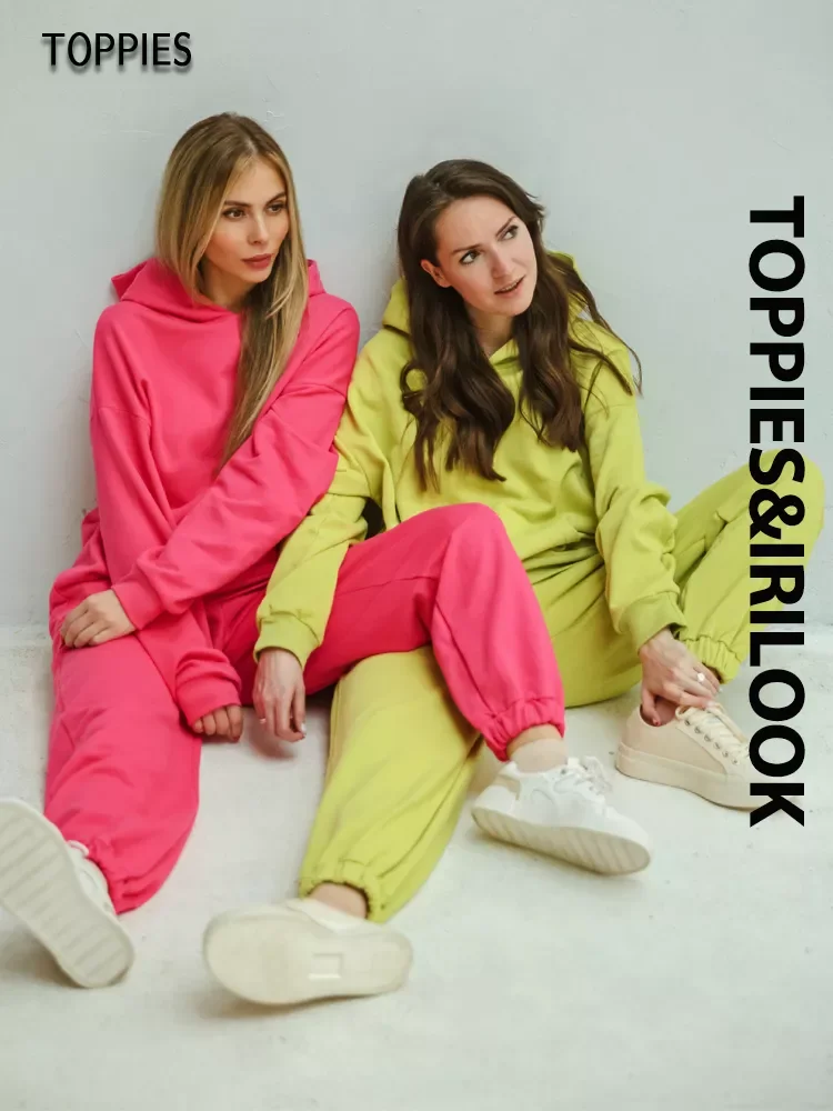 

Toppies 2022 Women Hoodies and Sweatpants White Tracksuits Female Two Piece Set Solid Color Pullovers Jacket Lounge Wear Casual