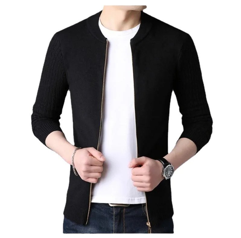 

Autumn Korean Style Of Handsome Slim Casual Zipper Knit Cardigan Long-Sleeved Stand-Up Collar Fashion Cotton Twist Top
