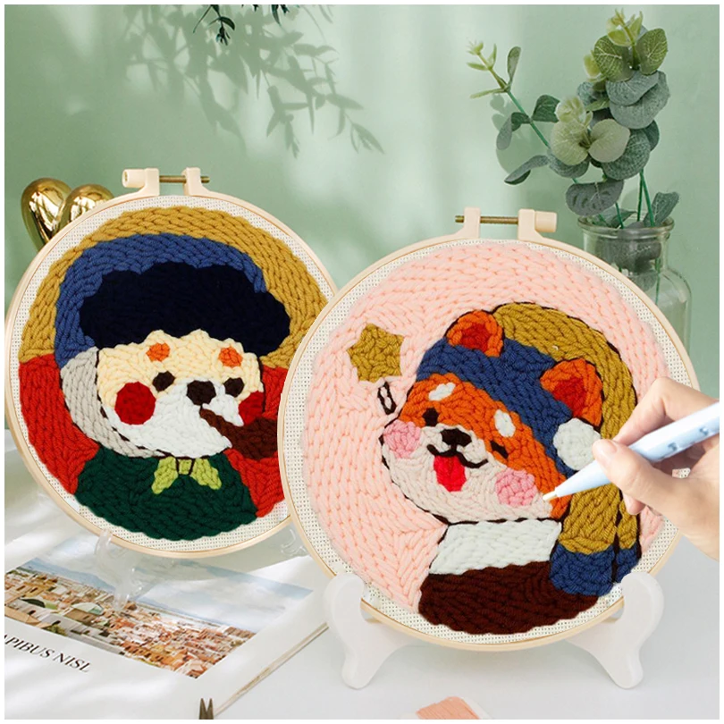 

Cute Embroidery Patterns Punch Needle Kit Poke DIY Kit With Embroidery Hoop Creative Punch Needle Embroidery Kit Home Decor