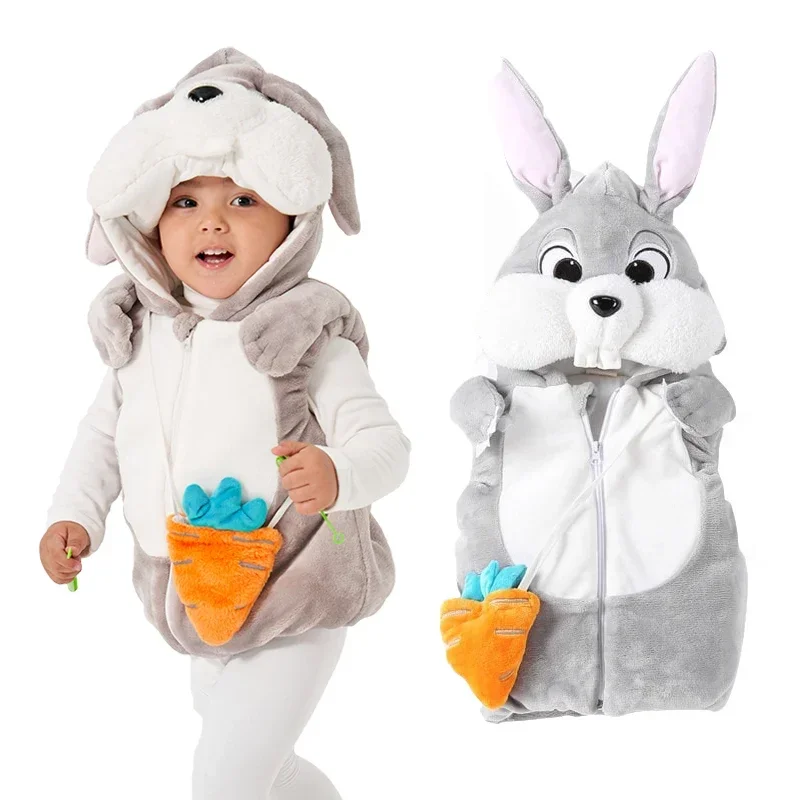 

Winter Thickening Baby Infant Toddler Rabbit Bunny Costume Hoodie Vest With Carrot Halloween Purim 2 Color 1-2T 2-3T