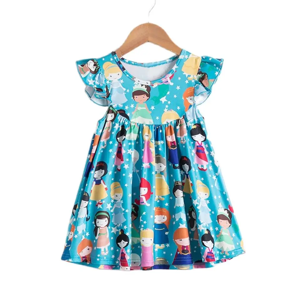 Floral Girls Anna Elsa Kids Princess Summer Cute Dress Letter Dresses Birthday Gown Party Clothes Vestidos 2-9T