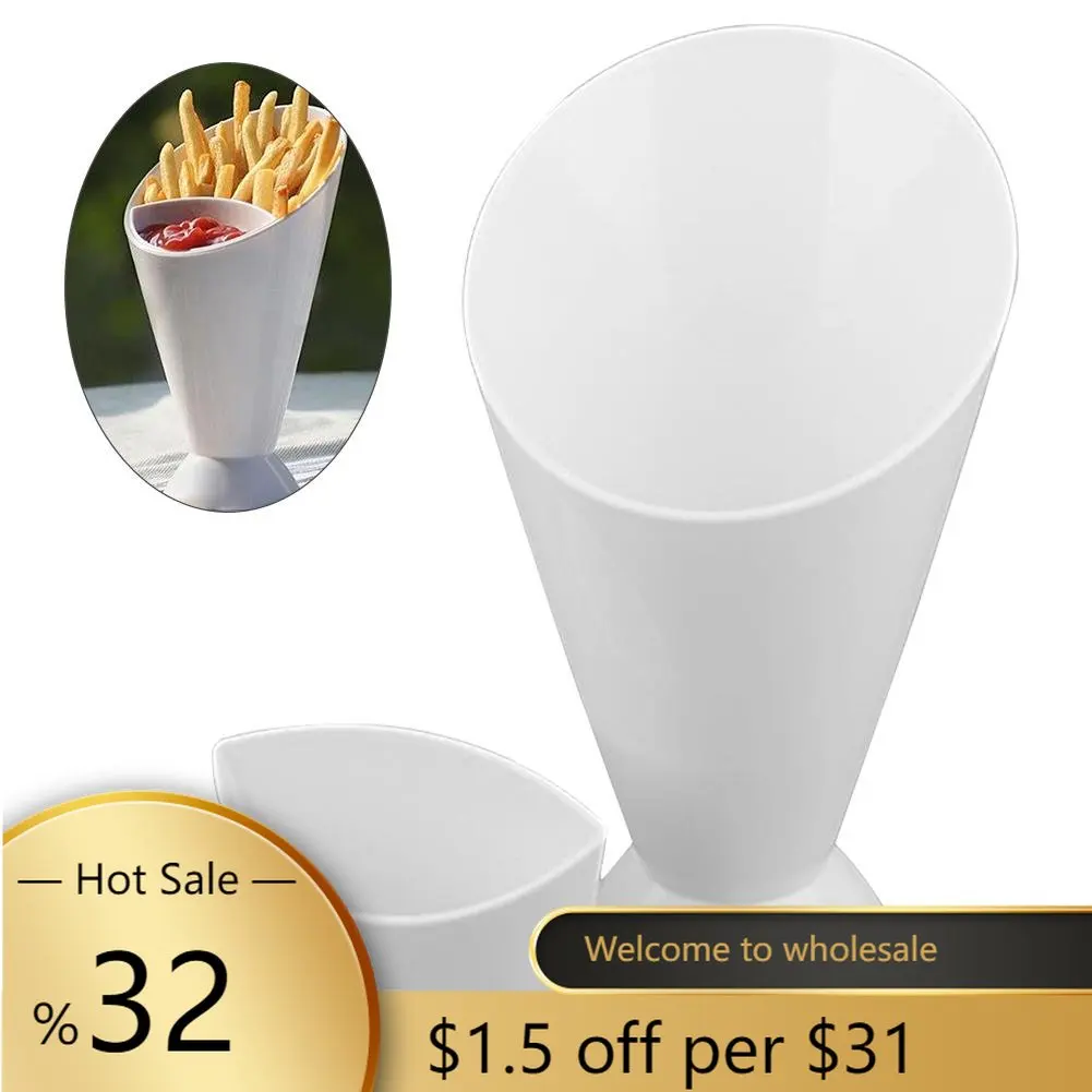 

Plastic Cup Self Stand 2 In 1 French Fries Shelf Holder Assorted Sauce Chips Snack Cone Dip Cup Tableware Two Cup-mouth Kitchen