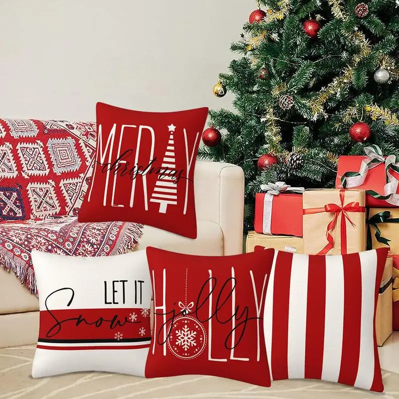 

4pcs Christmas Pillow Covers Red White Pillow Cases Linen Comfortable Decorative Christmas Gifts Comfortable Home Supplies