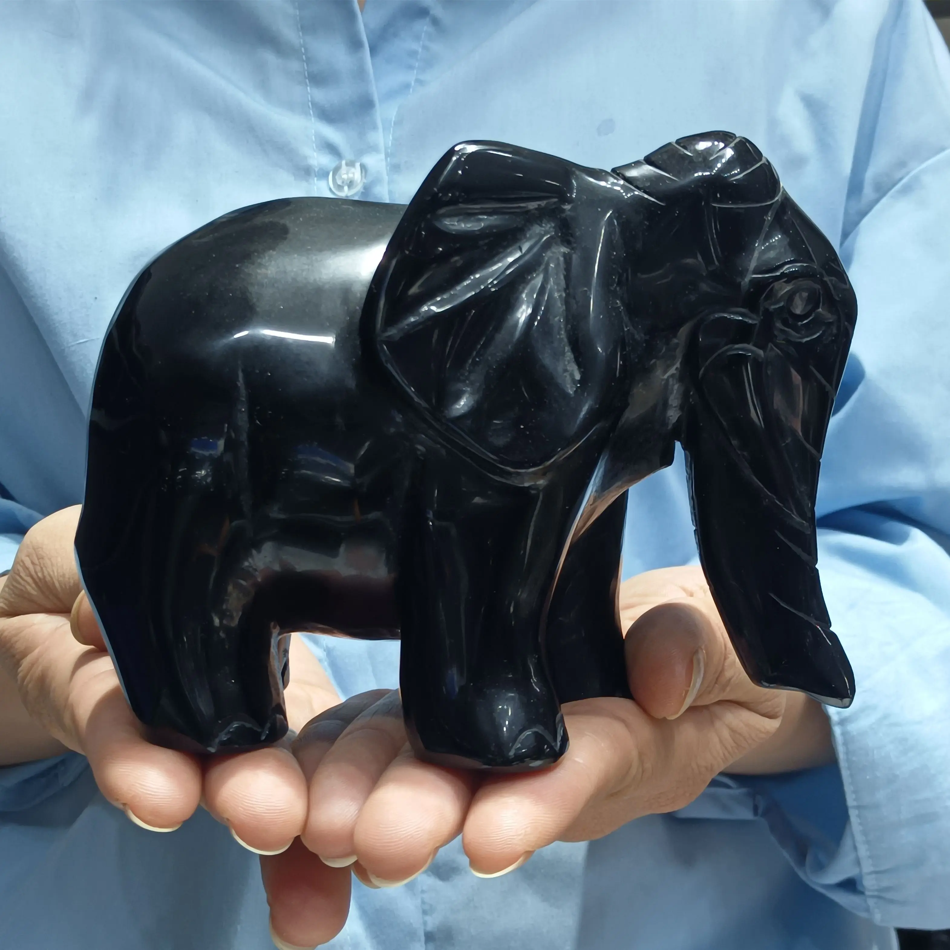 Волшебный натуральный обсидиан резной слон кварц восстанавливающий для дома и