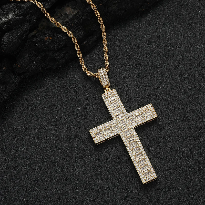 Хип-хоп 5A + CZ камень Bling Iced Out крест кулон ожерелье для мужчин рэпер ювелирные