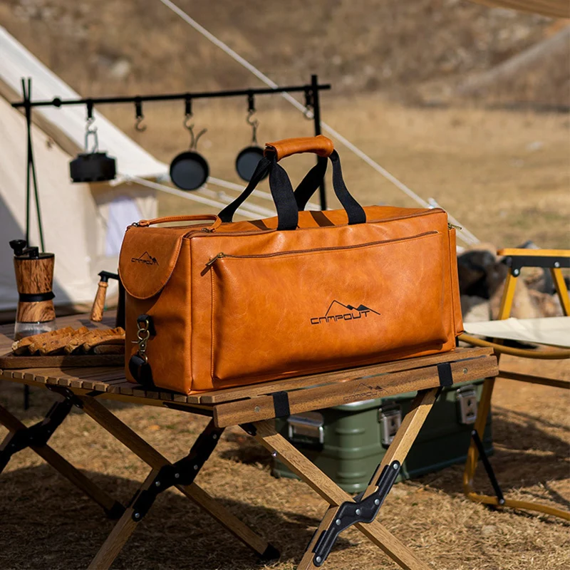 

Outdoor Camping Storage Bag PU Leather Large Capacity Hiking Travel Picnic Meal Bag Lamp Tableware Waterproof Storage Basket