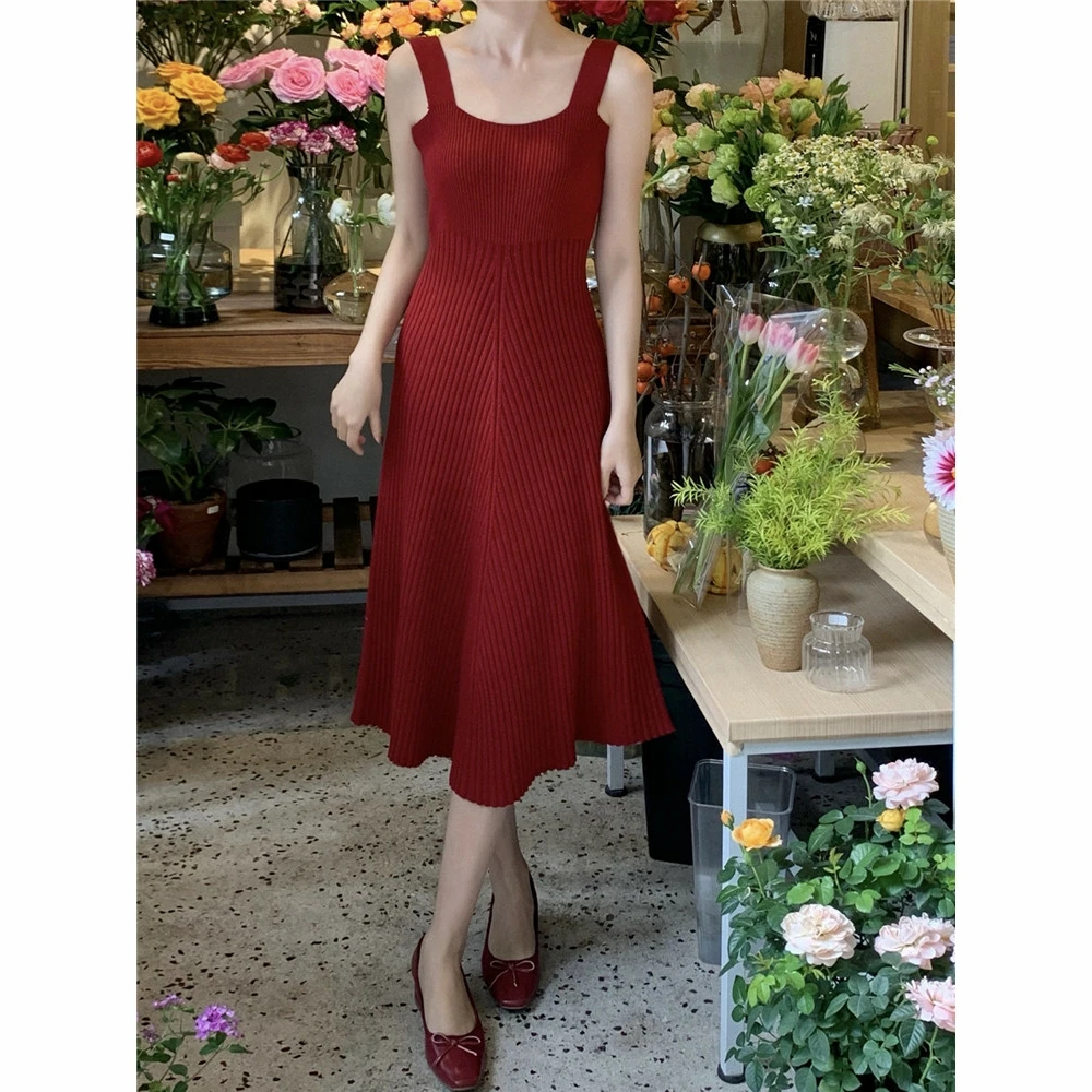 

Retro Elegant Dress Fashion Casual Mid-length Over-the-knee Knitted Women's Waistcoat Skirt Autumn and Winter High Fashion Dress